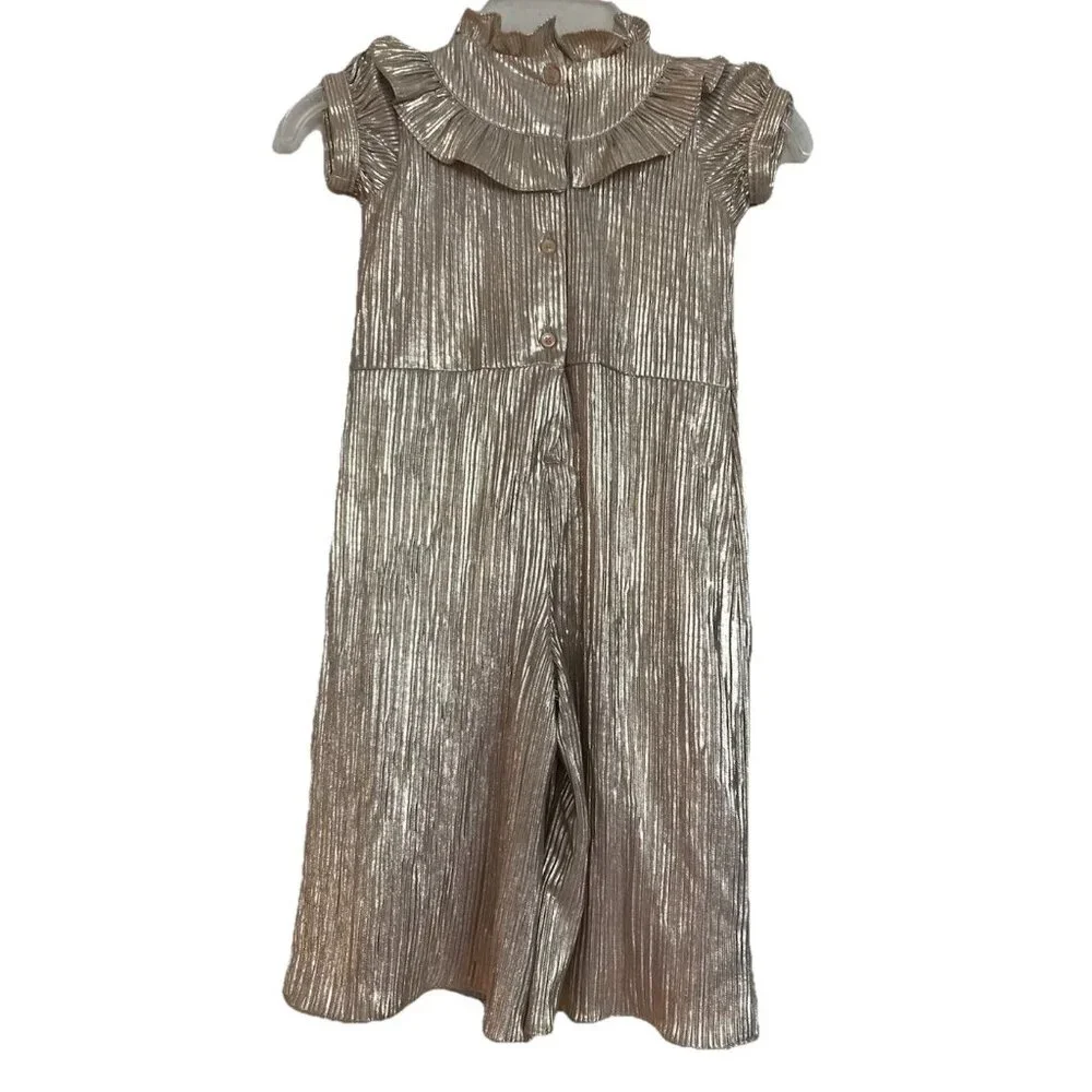Janie And Jack Girls Baby Size 18-24‎ Months Gold Romper Ruffle Short Sleeve
